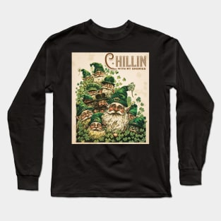 Chillin' with My Gnomies Retro Vintage Illustration Long Sleeve T-Shirt